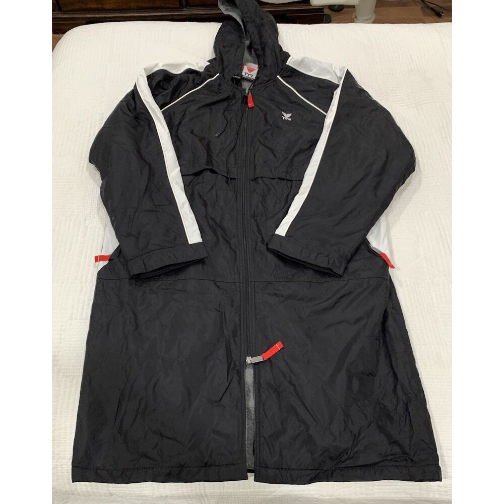 TYR Swim Alliance Podium Parka Jacket Large Adult Black Hooded Fleece Lined